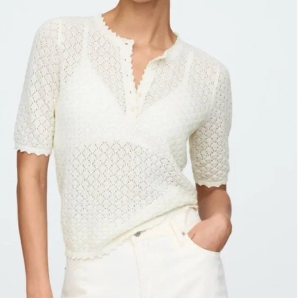 GAP Linen-Blend Pointelle Henley Top Size Large
